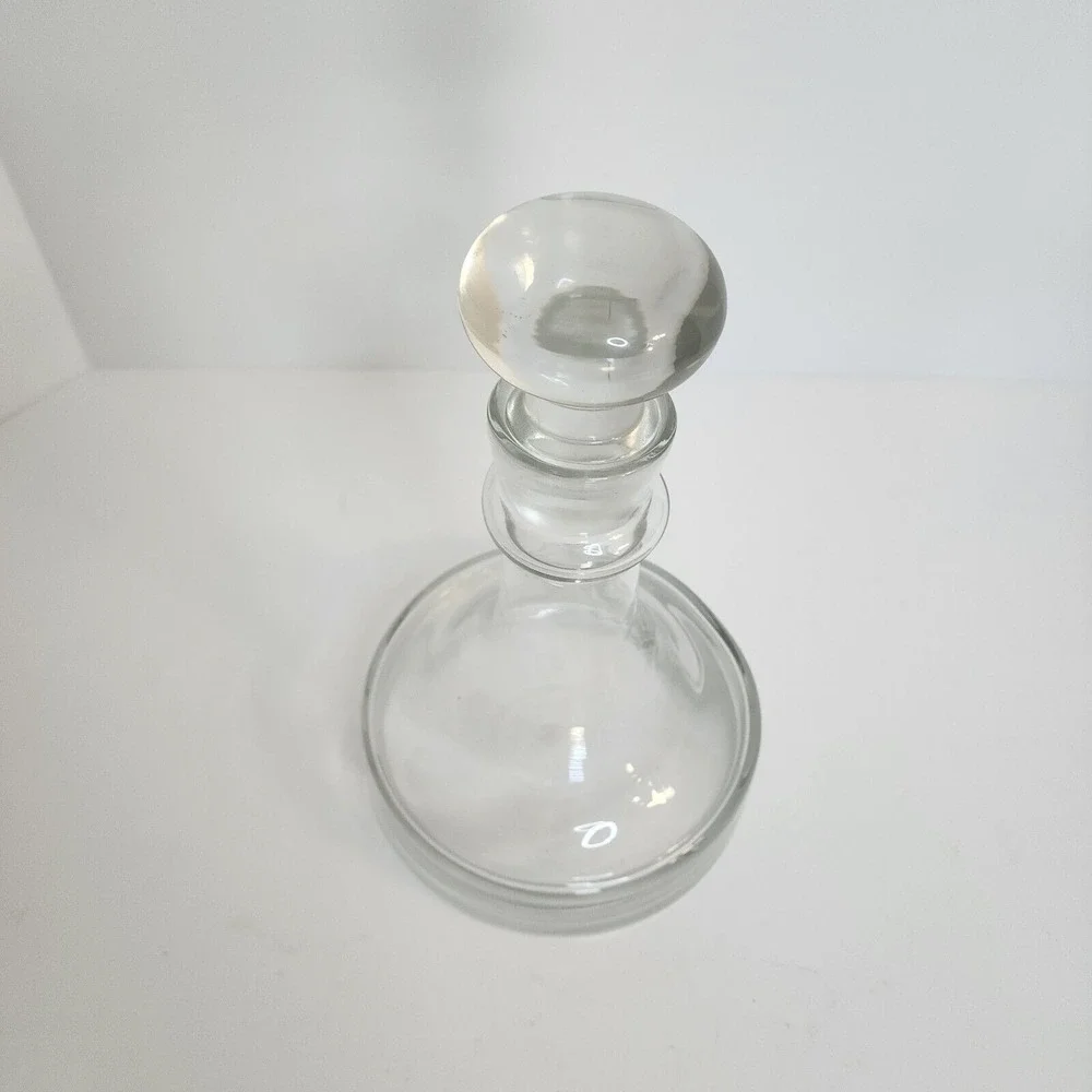Handcrafted Danish‎ Design Glass Decanter Clear Round Stopper Romania 10.5in